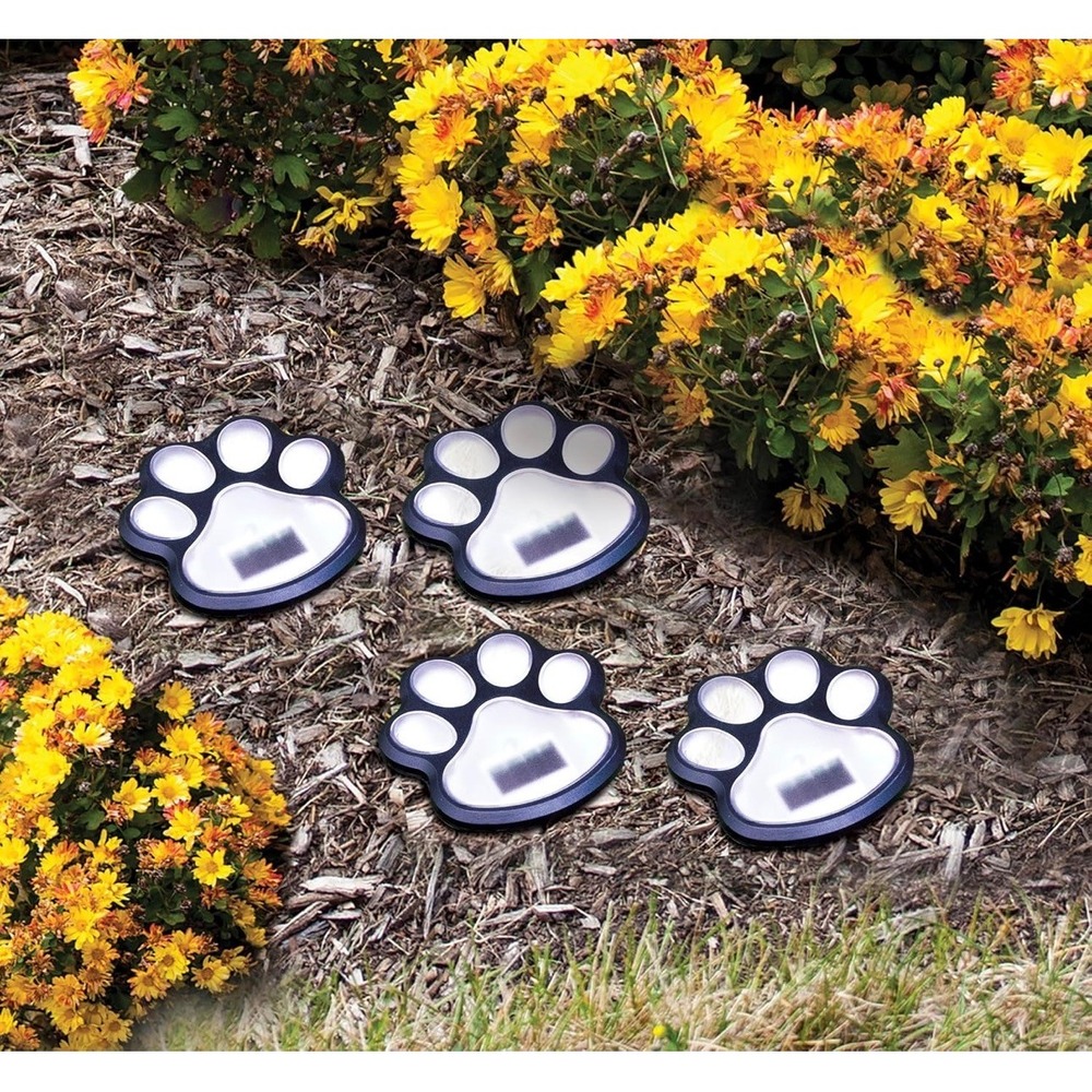 Ideaworks Solar LED Paw Print Pathway Lights Set of 4 Black JB9506‎ Garden Decor - Picture 3 of 11